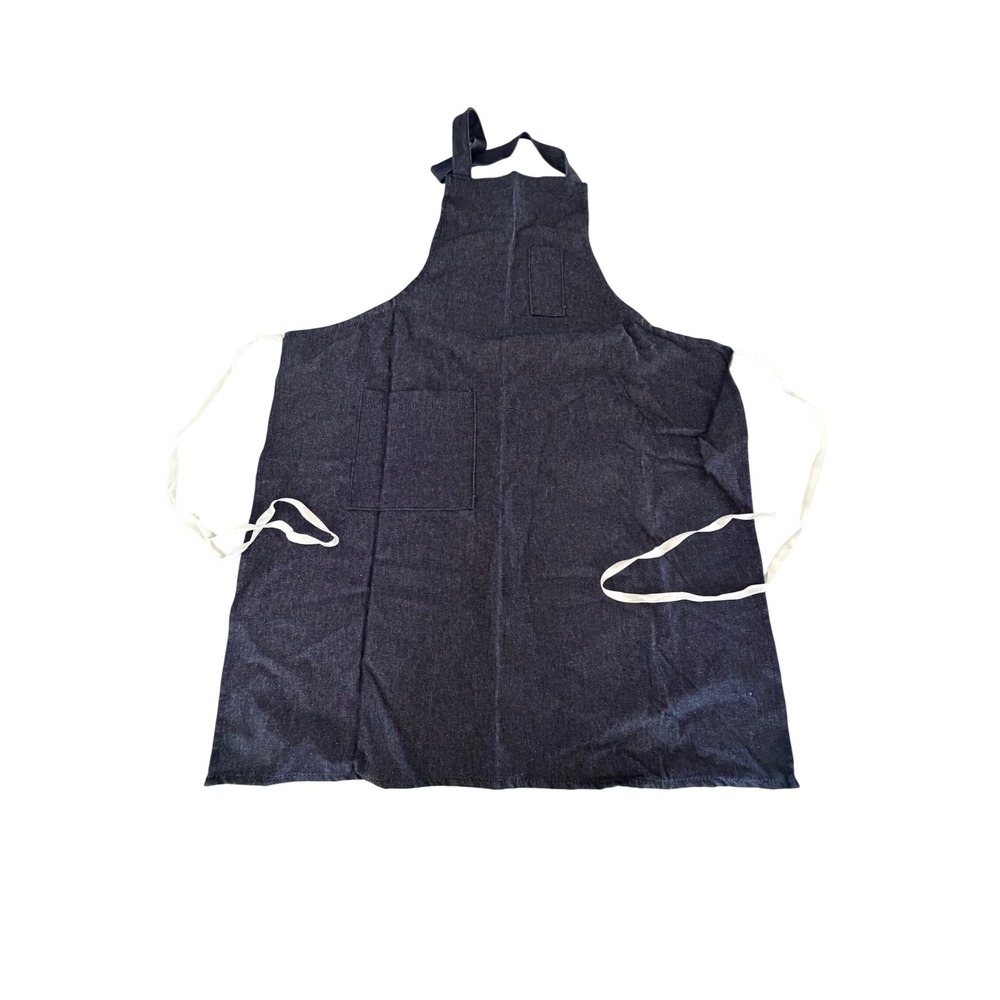 Dark‎ Wash Denim Bib Apron with Pockets & White Tie Straps Utility Cooking Craft